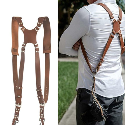 Leather dual camera strap - leather,